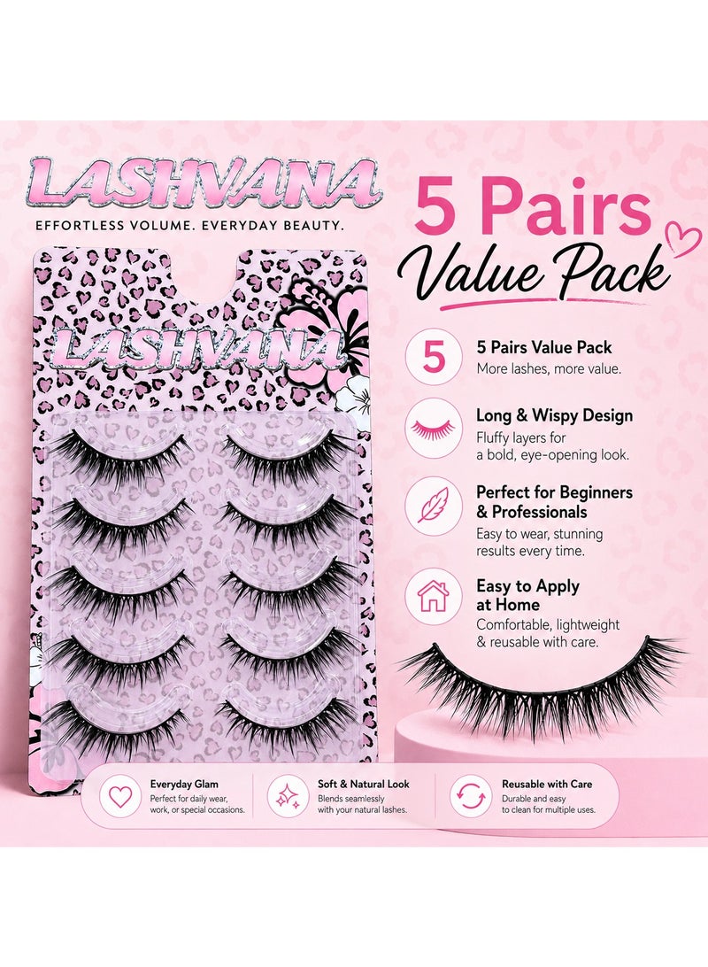 lashvana 5Pairs Eyes False Eyelashes, Lashes Fluffy False Eyelashes Natural Look False Eyelashes Pack, 5D Wispy Curly Fake Lashes,Perfect For Beginners And Professionals, Easy To Apply At Home. - Image 3