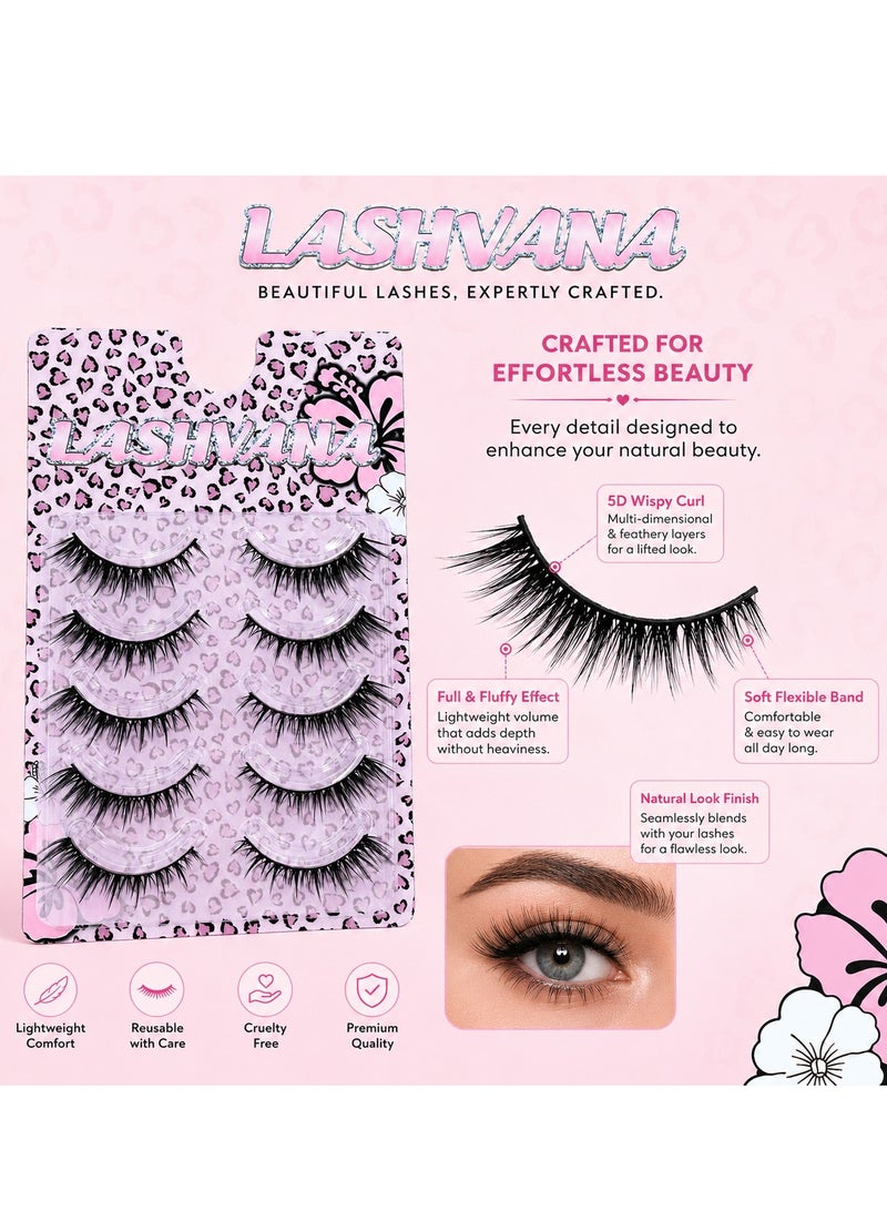 lashvana 5Pairs Eyes False Eyelashes, Lashes Fluffy False Eyelashes Natural Look False Eyelashes Pack, 5D Wispy Curly Fake Lashes,Perfect For Beginners And Professionals, Easy To Apply At Home. - Image 5