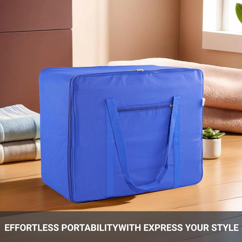 Kuber Industries Storage Bag Clothes Storage Bag Rexine Underbed Storage Bag Wardrobe Organizer for BlanketComforters Foldable Attachi Bag with Handle Large Royal Blue - Image 2