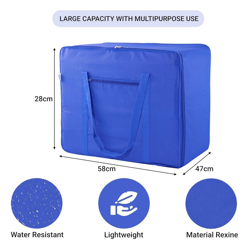 Kuber Industries Storage Bag Clothes Storage Bag Rexine Underbed Storage Bag Wardrobe Organizer for BlanketComforters Foldable Attachi Bag with Handle Large Royal Blue - Image 3