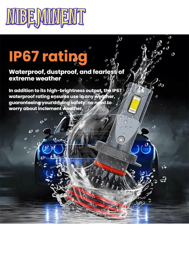 NIBEMINENT 2-Piece Set M8 Pro H7 LED Headlight Bulb, 60W 6000K 12000LM High and Low Beam Halogen Replacement LED Bulb, Super Bright Cool White Light, H8, H9, H11 Car Fog Light Cooling Fan Fog Bulb, Plug and Play, with Cooling Fan - Image 2
