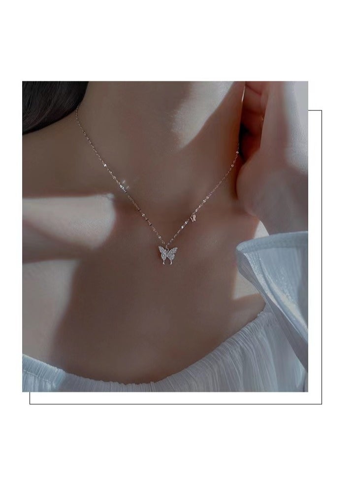 Generic - Silver Butterfly Necklace -45cm Sterling Silver Butterfly Chain - Elegant Silver Pendant Necklace, Suitable for Women and Youth - Skincare Necklace, Suitable for Party and Daily Wear - Image 1