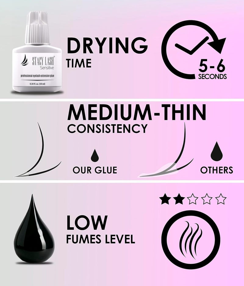 Stacy Lash Sensitive Eyelash Extension Glue Stacy Lash 0.34fl.oz/10ml / 5-6 Sec Drying time/Retention – 4-5 Weeks/Black Adhesive/Professional Supplies - Image 4