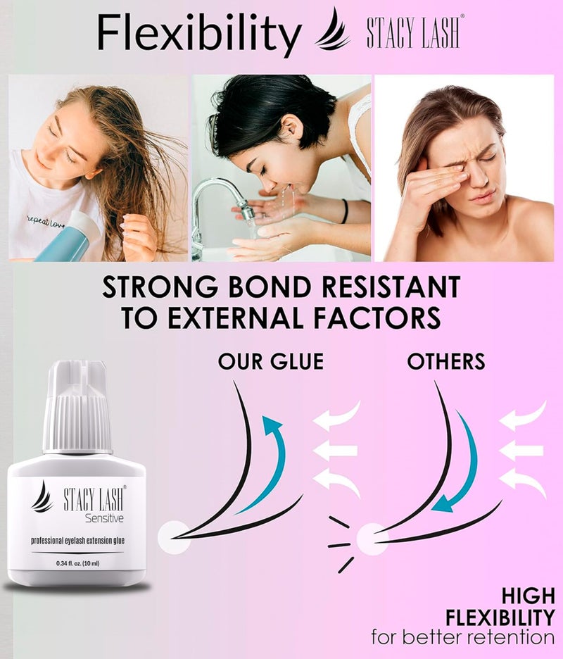 Stacy Lash Sensitive Eyelash Extension Glue Stacy Lash 0.34fl.oz/10ml / 5-6 Sec Drying time/Retention – 4-5 Weeks/Black Adhesive/Professional Supplies - Image 5