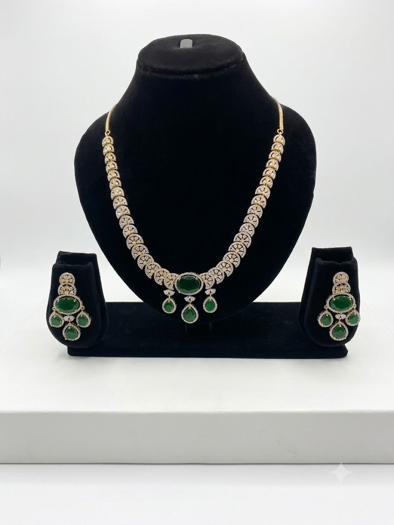 Viny Elegant American Diamond &  Emerald Green Imitation Necklace Set for Women - Perfect for Parties, Weddings, & Festivals (Diwali, Eid) - Image 1