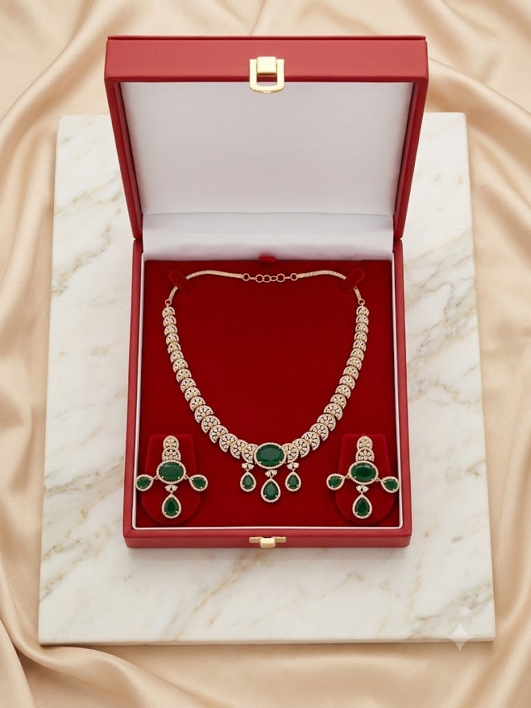 Viny Elegant American Diamond &  Emerald Green Imitation Necklace Set for Women - Perfect for Parties, Weddings, & Festivals (Diwali, Eid) - Image 4