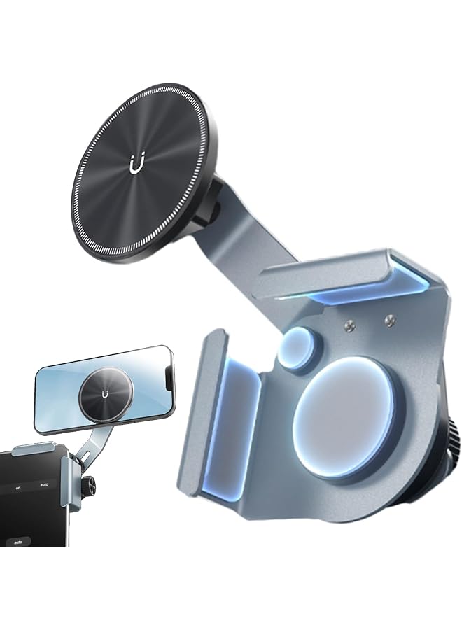 S-TOP Car Phone Holder Aluminum MagSafe Car Mount 3-Knob Control Car Phone Holder 360° Rotation Fit for Tesla Model 3/Y/S Compatible with iPhone 16/15/14/13/12 - Image 1