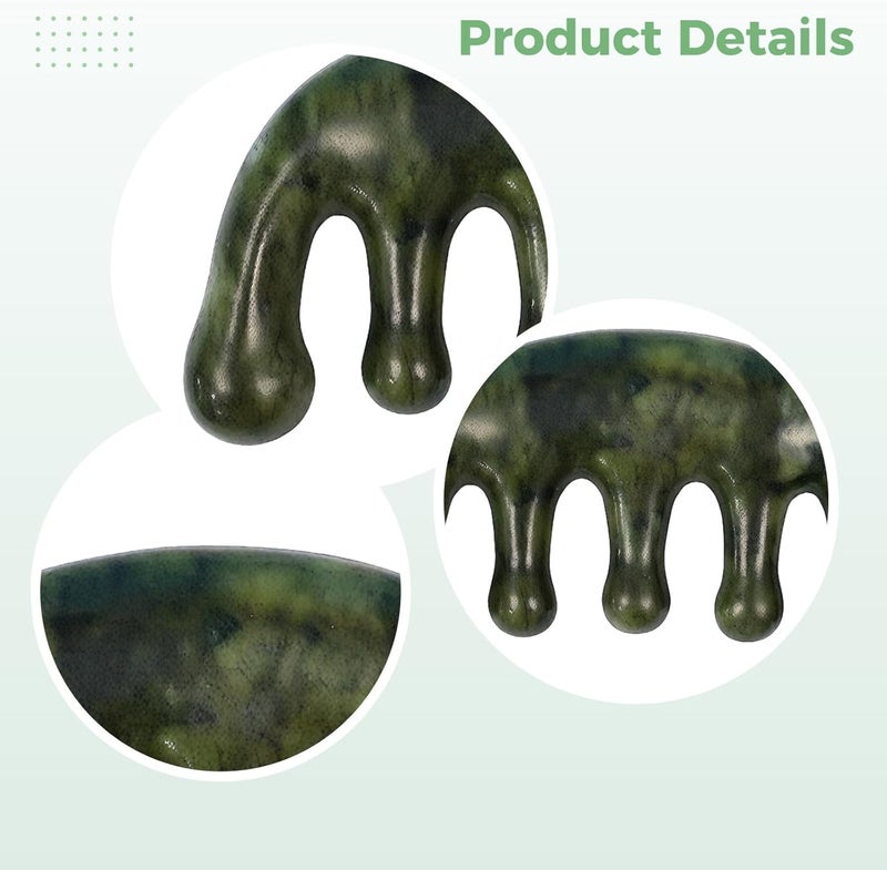 Jade Scalp Massager Comb, Natural Green Tool, Five Tooth, for Stress Relief and Relaxation, Skin Care Beauty - Image 4