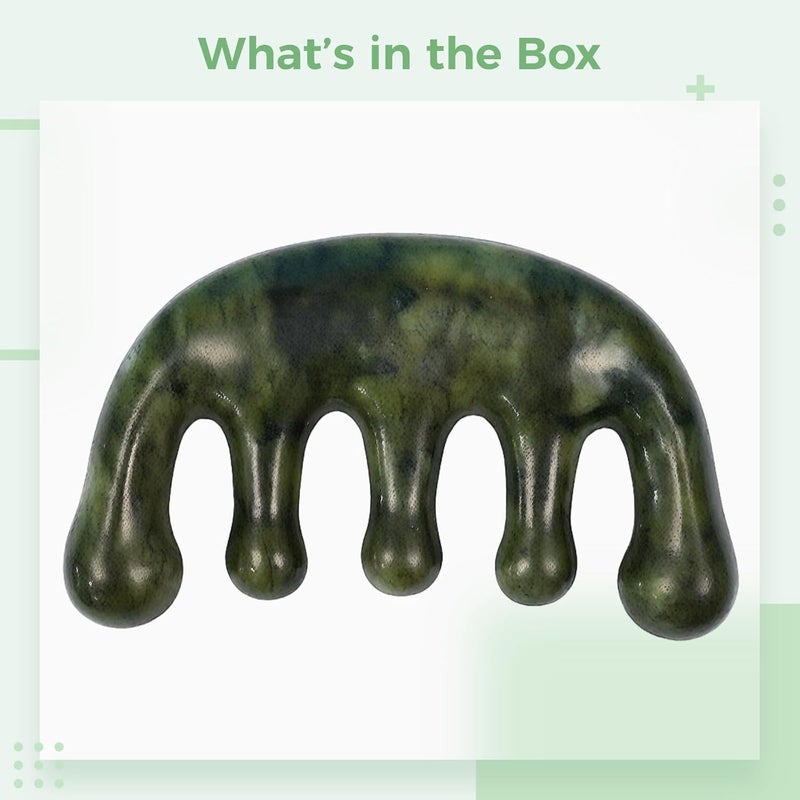 Jade Scalp Massager Comb, Natural Green Tool, Five Tooth, for Stress Relief and Relaxation, Skin Care Beauty - Image 2