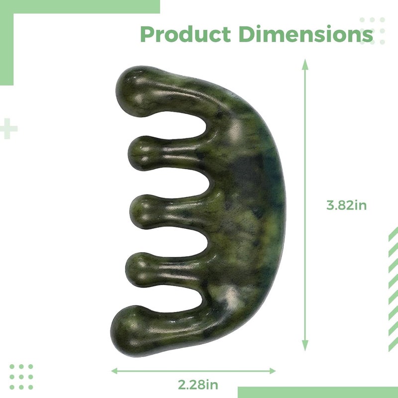 Jade Scalp Massager Comb, Natural Green Tool, Five Tooth, for Stress Relief and Relaxation, Skin Care Beauty - Image 3