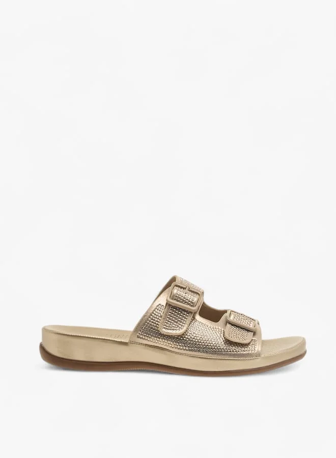 Womens Embellised Slip-On Sandals With Buckle Accent