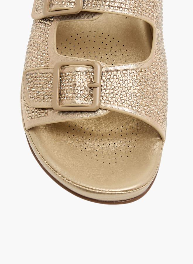 Flora Bella By Shoexpress Womens Embellised Slip-On Sandals With Buckle Accent - Image 4