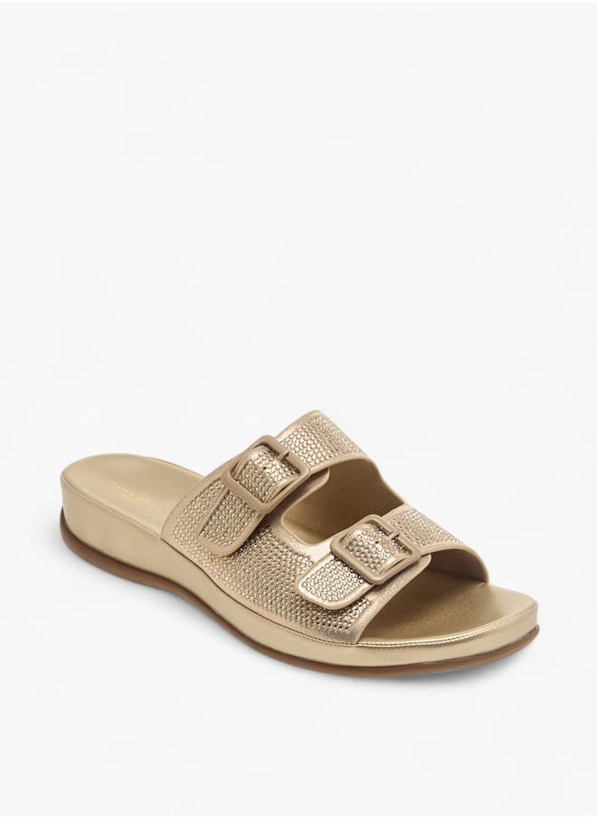 Flora Bella By Shoexpress Womens Embellised Slip-On Sandals With Buckle Accent  - Image 1