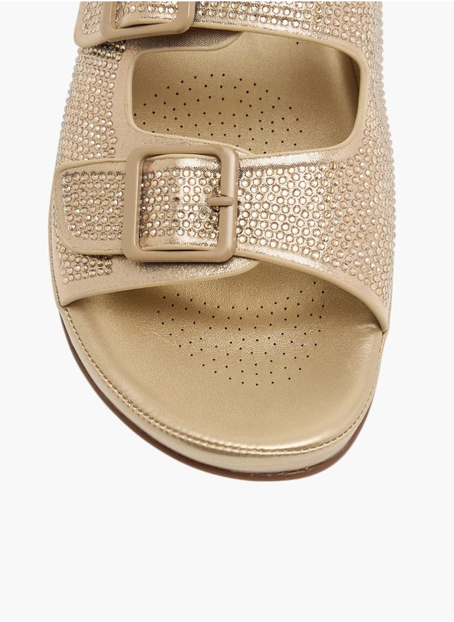 Flora Bella By Shoexpress Womens Embellised Slip-On Sandals With Buckle Accent  - Image 4