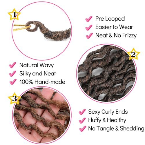 Karida Faux Locs Crochet Hair 18 Inch, 8 Packs Pre Looped Goddess Locs Crochet Hair, Wavy Crochet Faux Locs With Curly Ends, Boho Faux Locs For Black Women (18 inch, T30#) - Image 2