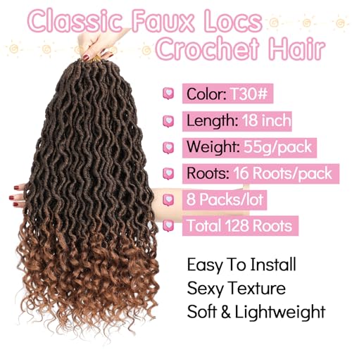 Karida Faux Locs Crochet Hair 18 Inch, 8 Packs Pre Looped Goddess Locs Crochet Hair, Wavy Crochet Faux Locs With Curly Ends, Boho Faux Locs For Black Women (18 inch, T30#) - Image 3