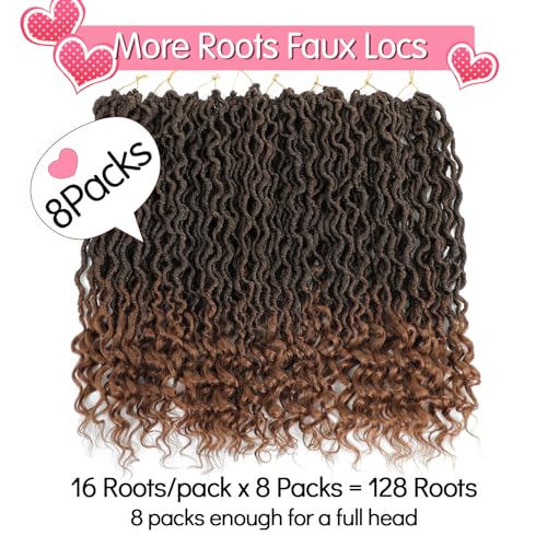Karida Faux Locs Crochet Hair 18 Inch, 8 Packs Pre Looped Goddess Locs Crochet Hair, Wavy Crochet Faux Locs With Curly Ends, Boho Faux Locs For Black Women (18 inch, T30#) - Image 4
