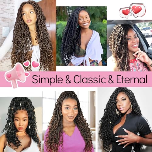 Karida Faux Locs Crochet Hair 18 Inch, 8 Packs Pre Looped Goddess Locs Crochet Hair, Wavy Crochet Faux Locs With Curly Ends, Boho Faux Locs For Black Women (18 inch, T30#) - Image 5