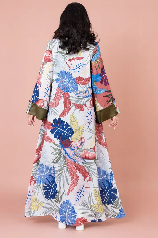 IKKXA Embroidered Leaf Blossom Jalabiya
