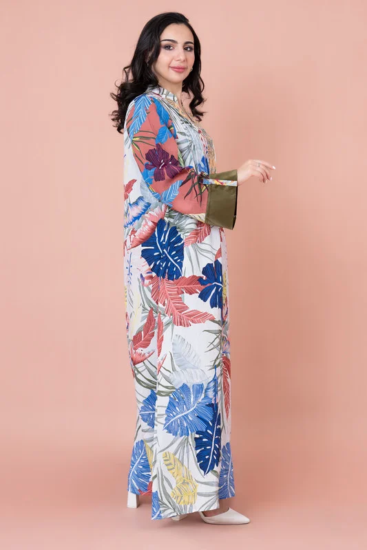 IKKXA Embroidered Leaf Blossom Jalabiya
