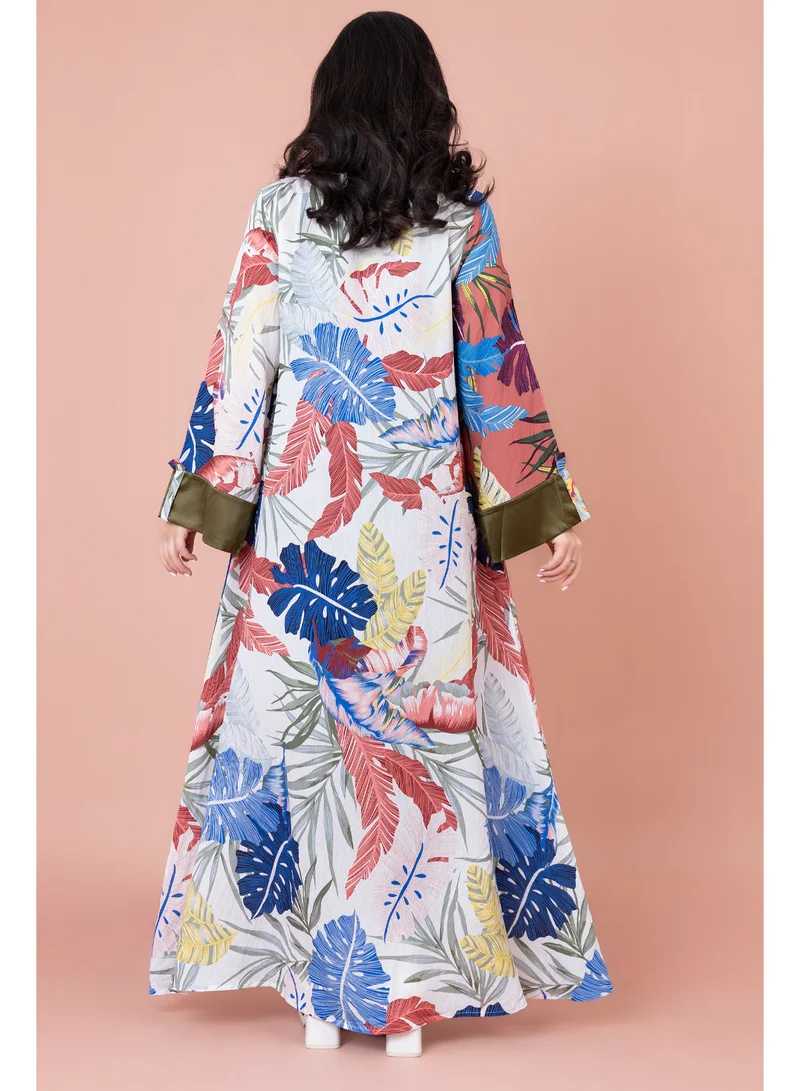 IKKXA Embroidered Leaf Blossom Jalabiya