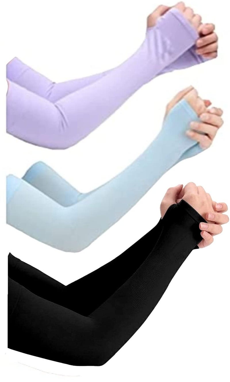 NESVIB 3 Pairs Biker/Sports Full Arm Fingerless Sleeves Gloves for UV, Dust, Summer, Sun Protection for men and Women - Image 1