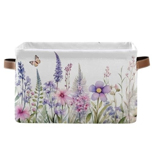 YETTASBIN Herbal Wildflowers Storage Basket 2pc Large Collapsible Toys Clothes Organizer Durable Canvas Storage Bin with Handle for Shelves Closet Laundry Home Office Decor - Image 3