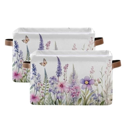 YETTASBIN Herbal Wildflowers Storage Basket 2pc Large Collapsible Toys Clothes Organizer Durable Canvas Storage Bin with Handle for Shelves Closet Laundry Home Office Decor - Image 1