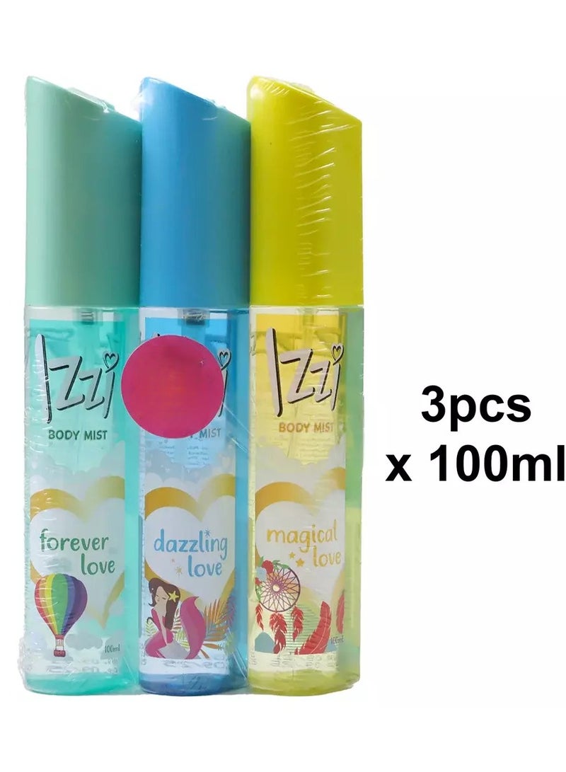 Body Mist Perfume Spray, Triple Pack with Assorted Fragrance, 100ml Per Piece- Pack of 3