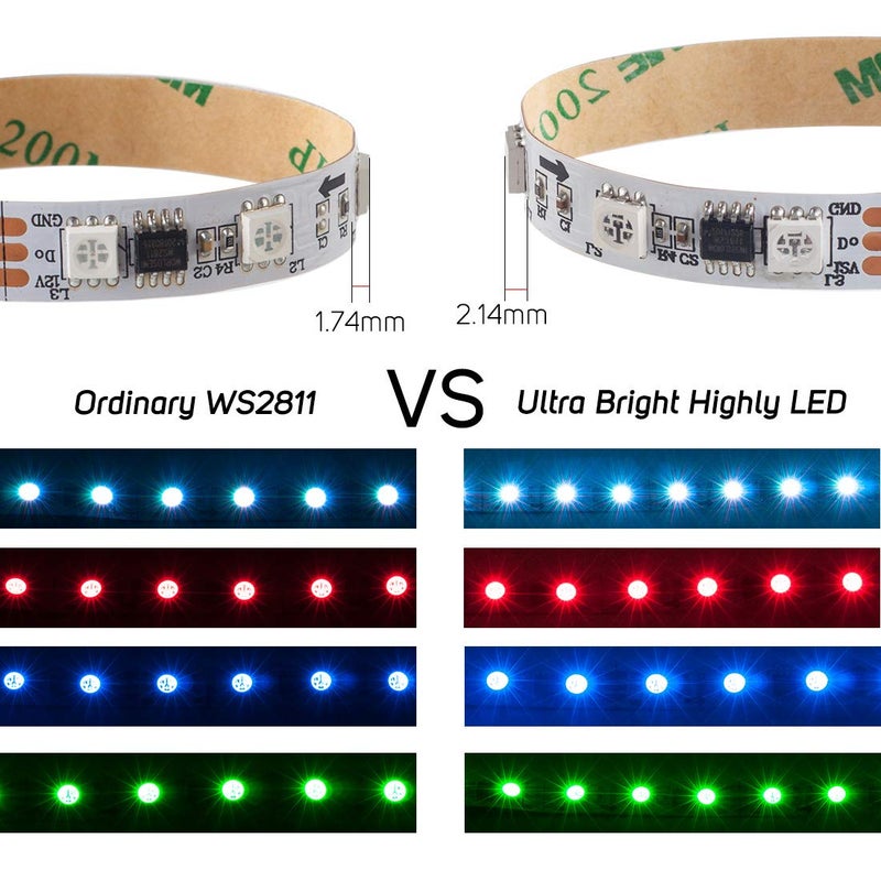 BTF-LIGHTING WS2811 Addressable LED Strip Ultra Bright 5050SMD RGB 60LED/m 20Pixels/m Multi-Colored Light Total 300LED 100Pixels 16.4FT DC12V IP65 Silicone Coating Waterproof(No Adapter or Controller) - Image 4