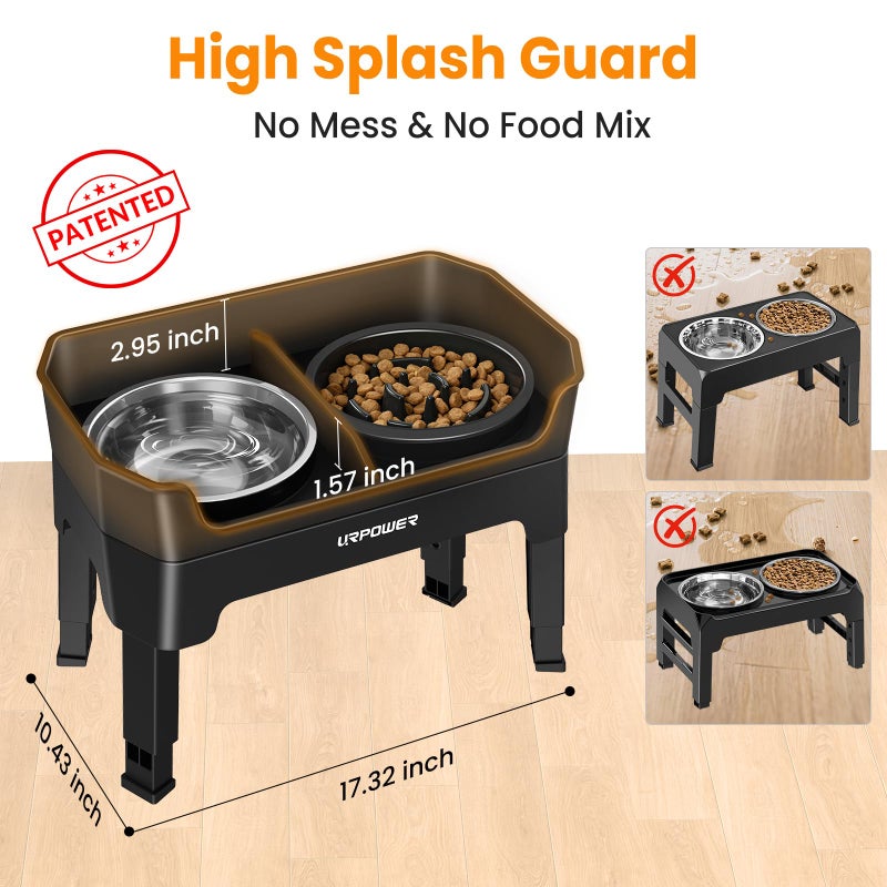 URPOWER 3-in-1 Elevated Dog Bowls - Mess Proof Double Deck 4 Height Adjustable Raised Stand with 2 Stainless Steel Food Bowls & Licking Plate for Small, Medium & Large Dogs - Image 2