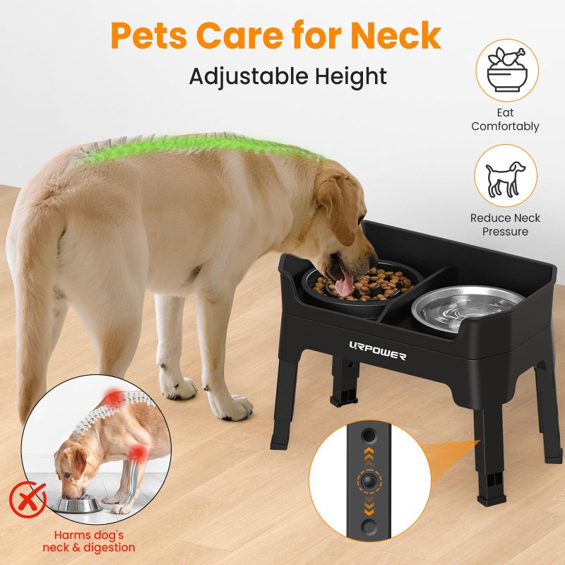URPOWER 3-in-1 Elevated Dog Bowls - Mess Proof Double Deck 4 Height Adjustable Raised Stand with 2 Stainless Steel Food Bowls & Licking Plate for Small, Medium & Large Dogs - Image 5