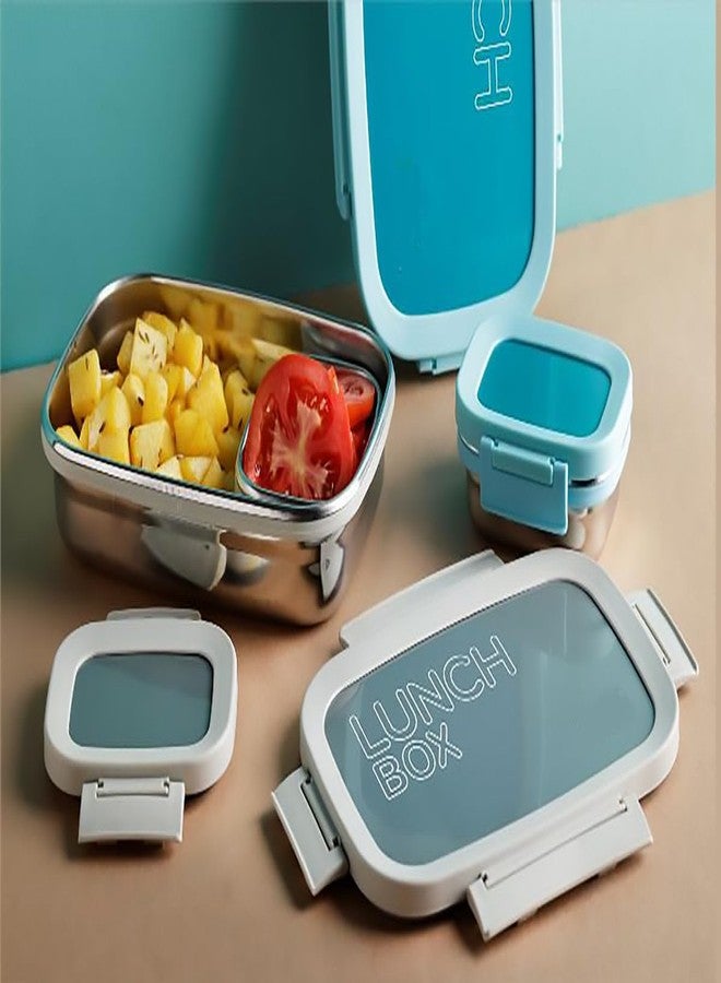 PARVY® Airtight Stainless Steel Tiffin Box | 4-Side Clip Lock | Leak Proof, Food Grade Safe | for Office, School & Travel | Reusable & Easy to Clean(900+200 ML) - Image 2