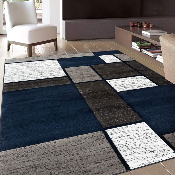 CONTEMPORARY MODERN BOXES AREA RUG 7 10 X 10 2 NAVY