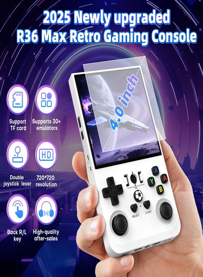 جهاز ألعاب ريترو R36 Max، جهاز ألعاب محمول بشاشة 4 بوصات ونظام لينكس، يدعم بطاقة ذاكرة TF سعة 64 جيجابايت، يدعم أكثر من 30 محاكيًا، بطارية قابلة للشحن سعة 4000 مللي أمبير، لون أبيض - Image 2