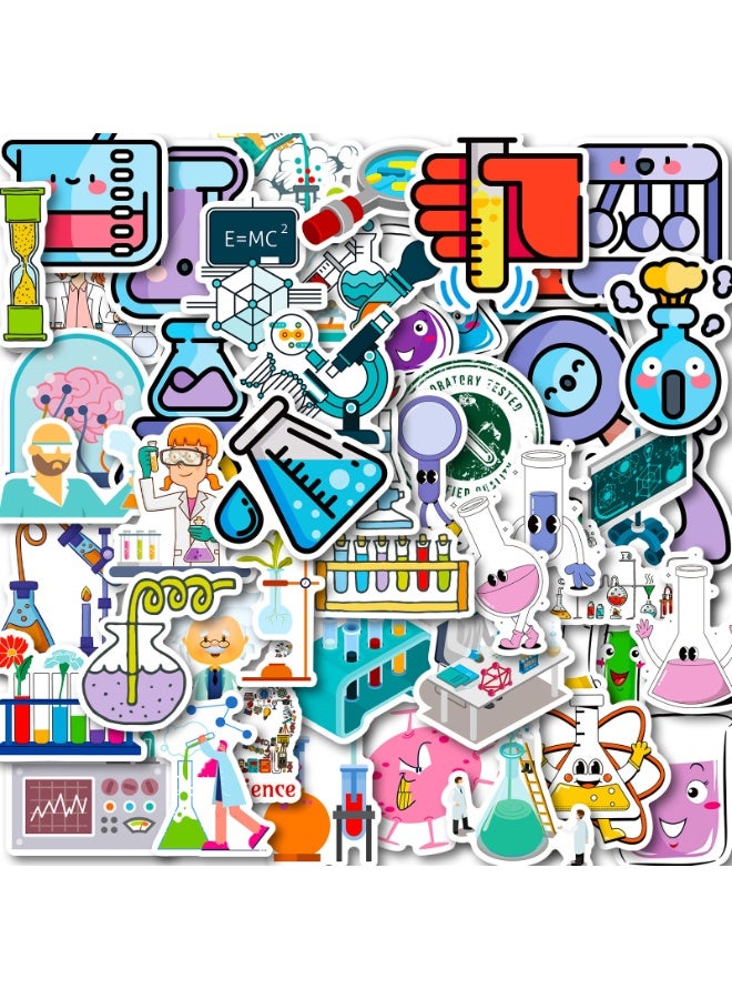 NIBEMINENT 50 Pcs Cartoon Experimental Science Education Deco Kit Waterproof Stickers, High Definition Printing Bright Colors, Suitable for Laptop Skateboard Luggage Water Bottle Guitar DIY - Image 2