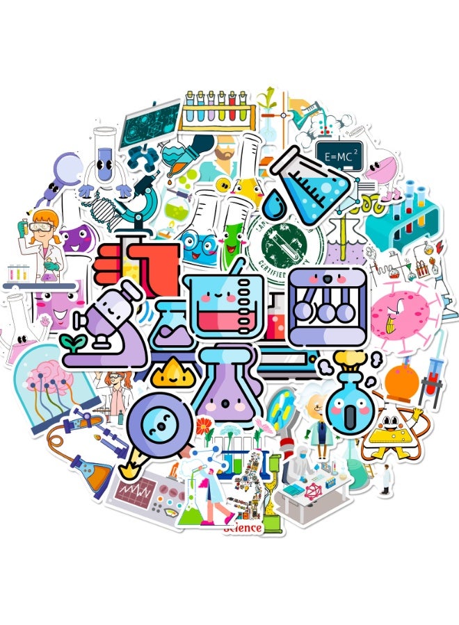 NIBEMINENT 50 Pcs Cartoon Experimental Science Education Deco Kit Waterproof Stickers, High Definition Printing Bright Colors, Suitable for Laptop Skateboard Luggage Water Bottle Guitar DIY - Image 1