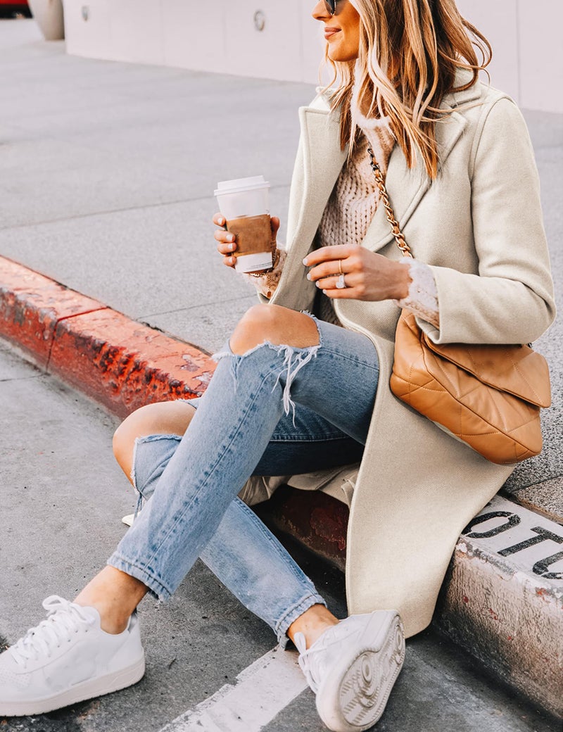Hooever Women's Winter Wool Coat Casual Notch Lapel Single-Breasted Peacoat(beige-L01) - Image 3