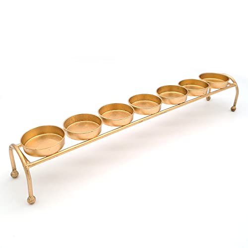 The Purple Tree Golden Long Line Tealight Candle Holder with 7 Candle Spaces (Pack of 1) Gold Tealight Candle Holder, Diwali tealight Holder, Christmas tealights, Diwali Decor - Image 4