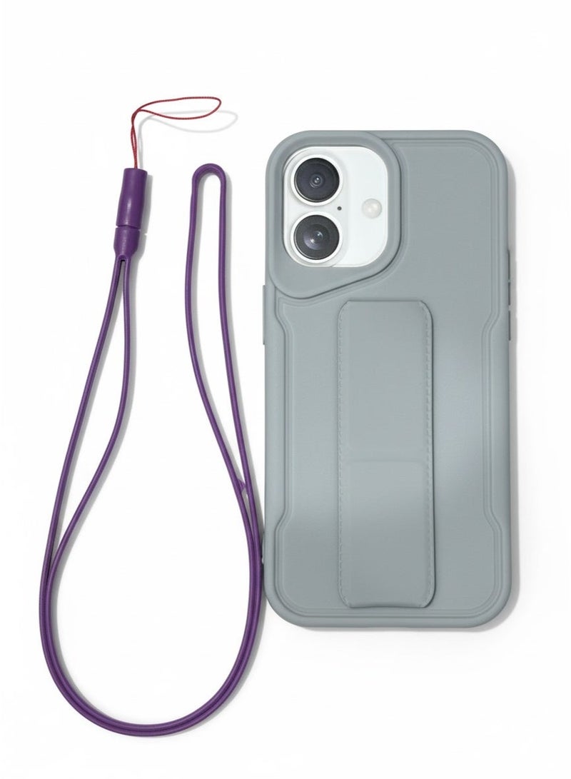 Magsafe Iphone 17 fabric phone GREY cover with mobile holder and a mobile lanyard as a gift - Image 2
