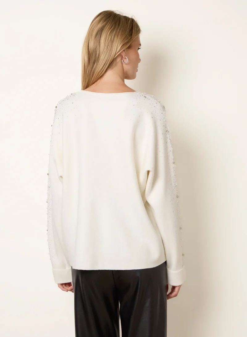 بلو فانيلا Diamante Sleeve Round Neck Knit Jumper