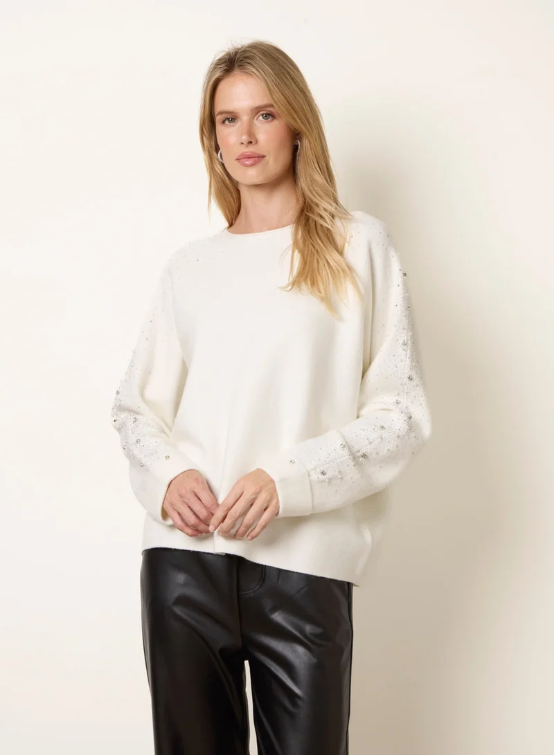 بلو فانيلا Diamante Sleeve Round Neck Knit Jumper