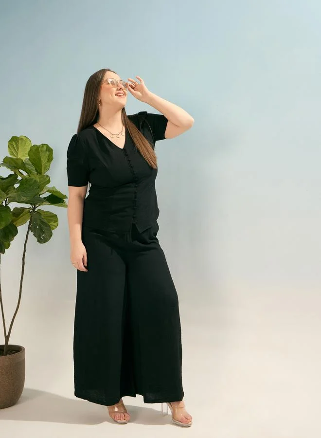 SASSAFRAS Sassafras Plus Black Solid Top and Trousers Co-Ords