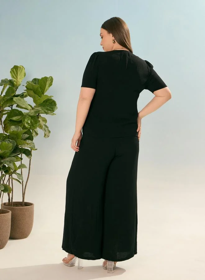 SASSAFRAS Plus Black Solid Top and Trousers Co-Ords