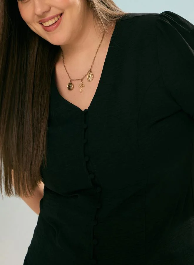 SASSAFRAS Plus Black Solid Top and Trousers Co-Ords