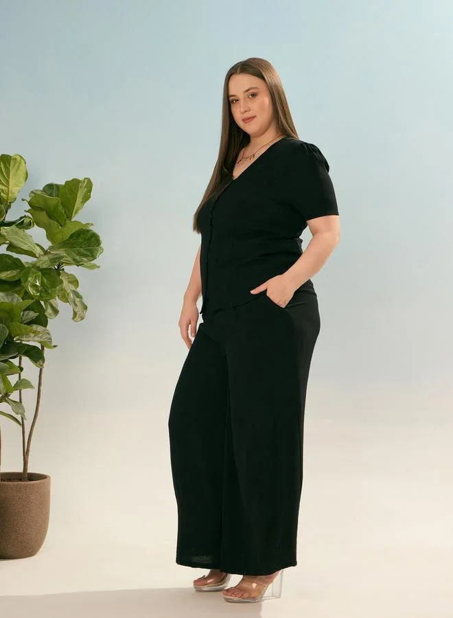 SASSAFRAS Plus Black Solid Top and Trousers Co-Ords