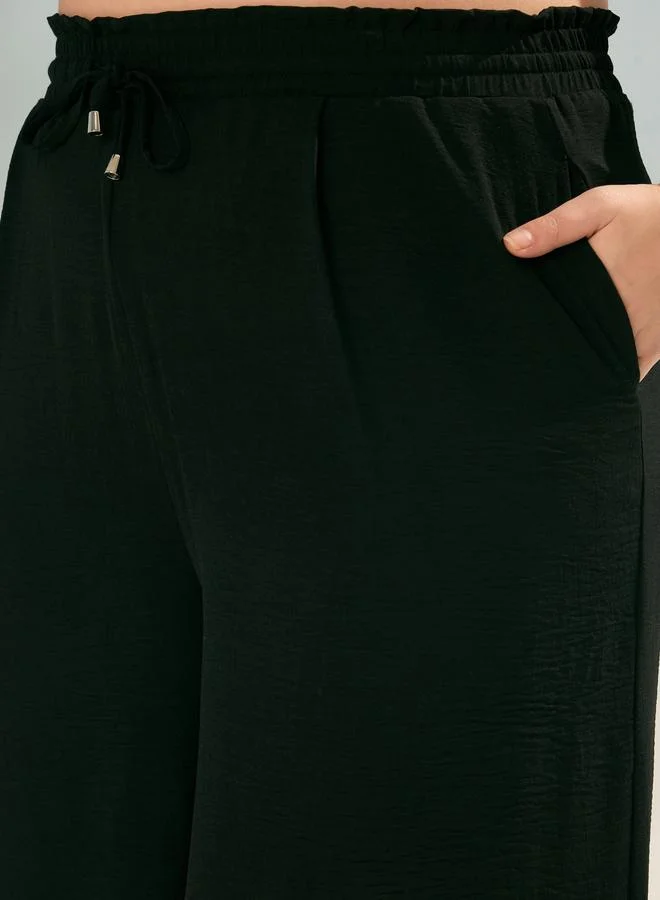 SASSAFRAS Plus Black Solid Top and Trousers Co-Ords