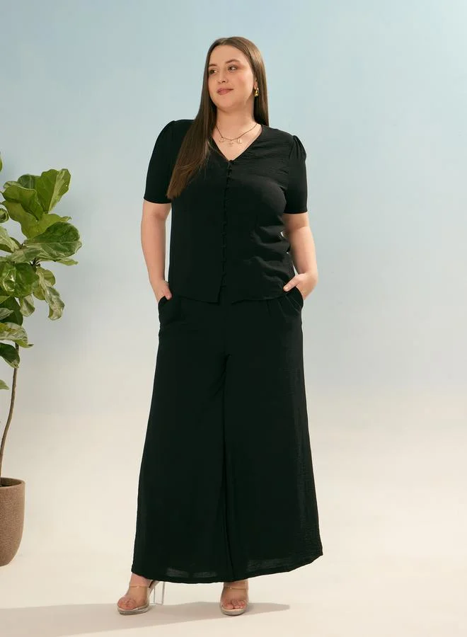SASSAFRAS Plus Black Solid Top and Trousers Co-Ords