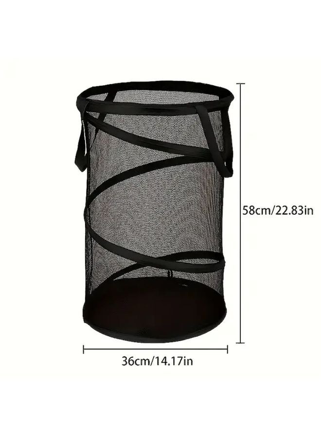 سلة غسيل بوب أب سوداء قابلة للطي وحقيبة تخزين شبكية محمولة لتنظيم المنزل - Image 4