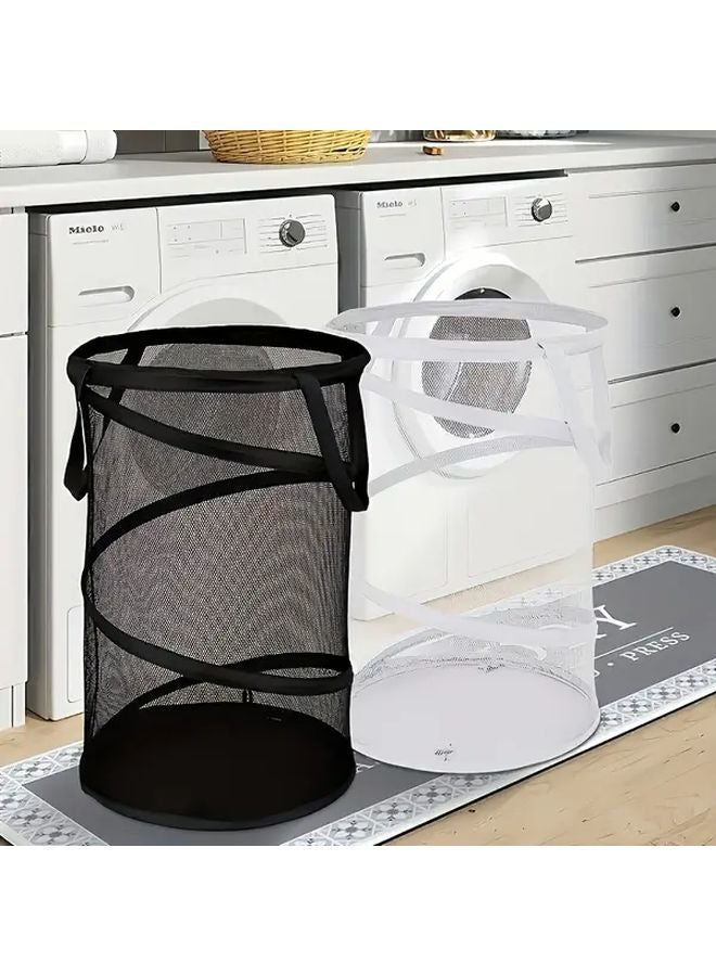 سلة غسيل بوب أب سوداء قابلة للطي وحقيبة تخزين شبكية محمولة لتنظيم المنزل - Image 2